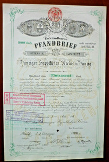 Danziger Hypotheken Verein zu Danzig PL: Gdansk Pfandbrief 1000 M 1911 OU