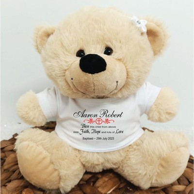 Personalised Baptism, Christening Bear Cream Plush, Gift from Godparent 