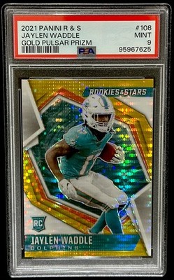 2021 JAYLEN WADDLE GOLD PULSAR PRIZM Rookie SSP /15 PSA 9 Mint (Low Pop) BRONCOS