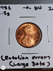 ​1982 P Lincoln Memorial Cent - Large Date - (Zinc) Rotated Die Error - AU