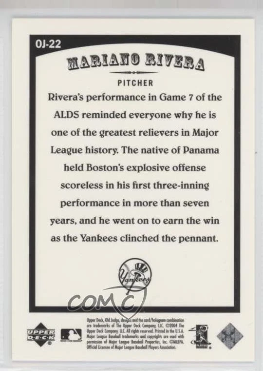 2004 Upper Deck Vintage Old Judge Mariano Rivera #OJ-22 HOF - Image 2 of 2