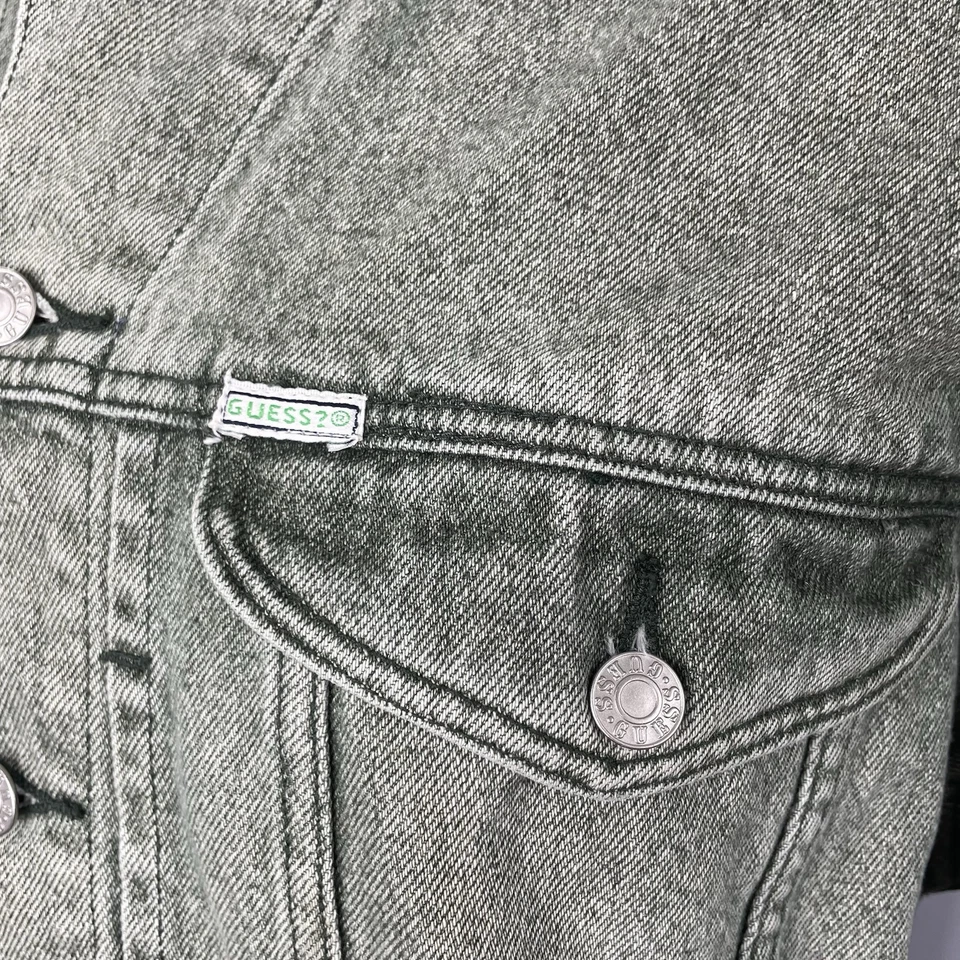 Jaqueta jeans vintage Guess tamanho G Georges Marciano estilo clássico verde jeans caminhoneiro - Imagem 4 de 4