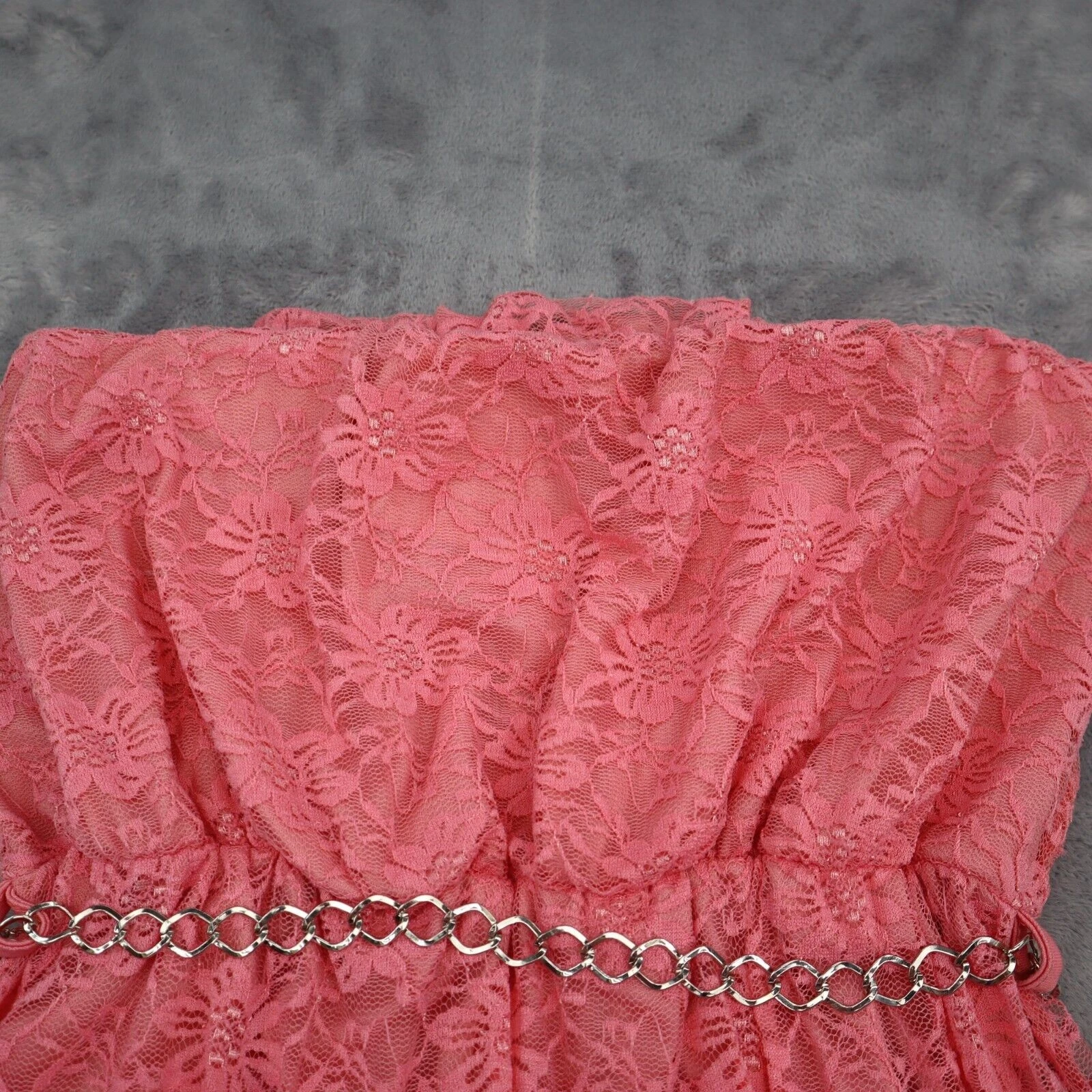 VETEMENTS Abito Diva Apparel donna M rosa maglia floreale senza spalline cintura alto basso outwear