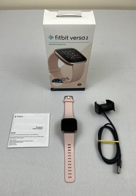 Fitbit Versa 2 Smartwatch Aluminum Copper Rose Case w Charger & Manual SizeSmall