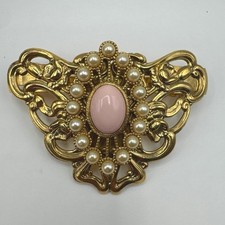 Vintage Hair Barrette Pink Cabochon Faux Pearls Made in France Art Nouveau Style