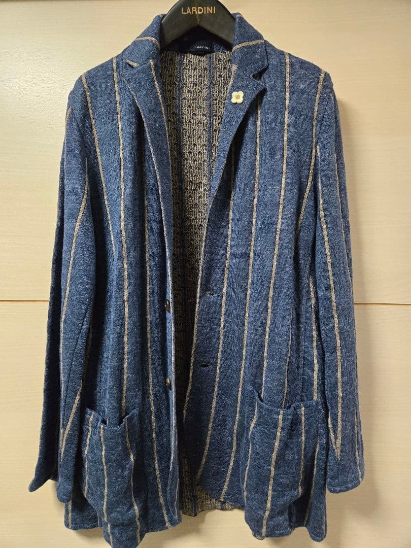LARDINI Linen Knit Tailored Jacket Striped