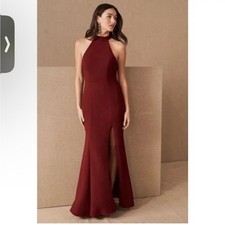 BHLDN Juliana High-Neck Side-Slit Stretch Crepe Maxi Dress Size 12