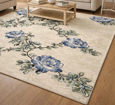 Hand Tufted Floral Vine Wool Area , Elegant Botanical Living Room Carpet Rug