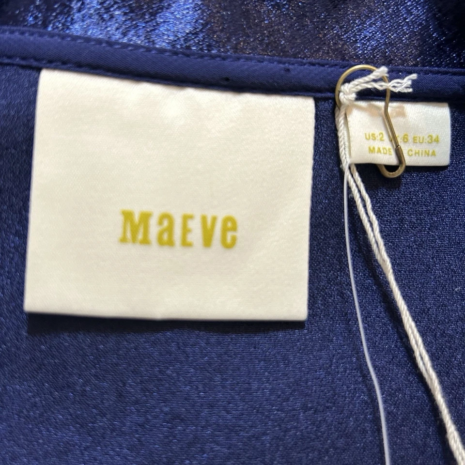 Maeve Anthropologie Blue Silky Size 2 Sleeveless Blouse With Neck Tie Bow NWT - Image 4 of 4