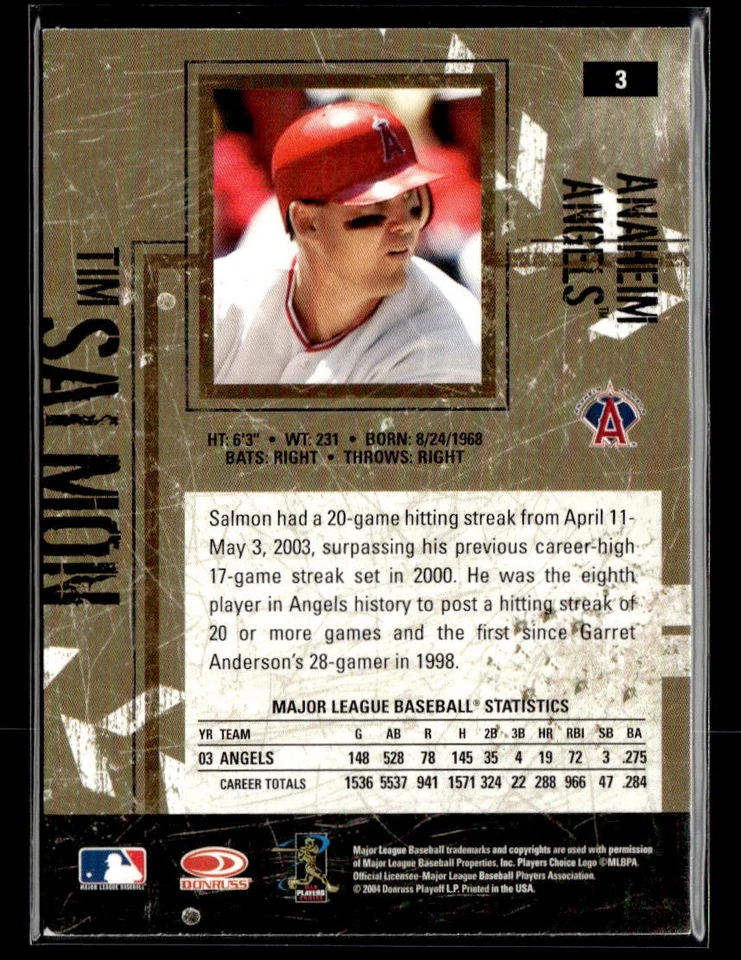 2004 Donruss Leather & Lumber #3 Tim Salmon Card Anaheim Angels - Image 2 of 2