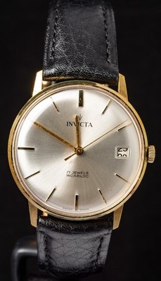 Invicta Silver Dial Gold-Plated Men's Hand-Wind Vintage Swiss Watch -- Working