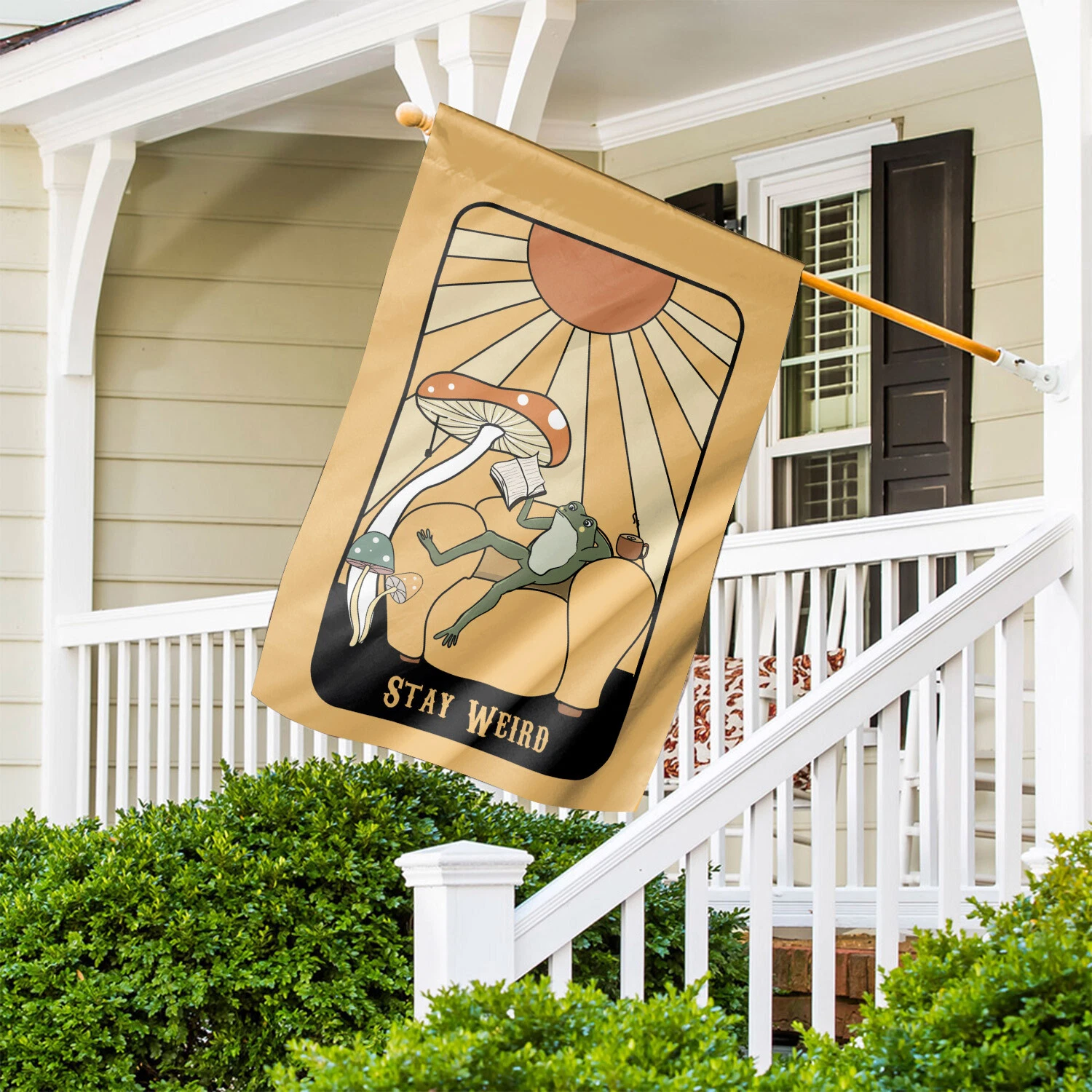 Retro Frog Stay Weird Flag, Funny Frog Spring Flag, Groovy Frog Summer Flag