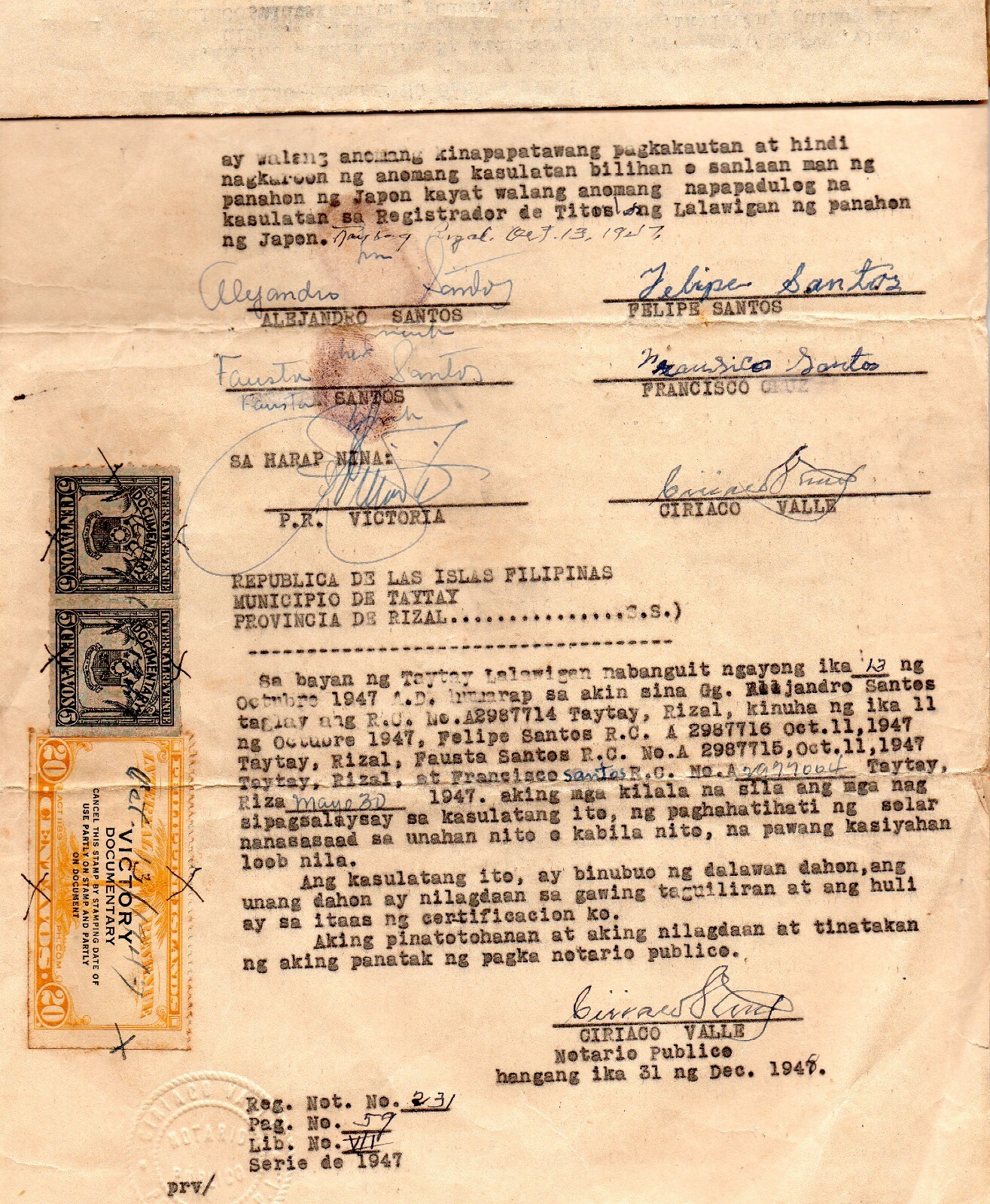 PHILIPPINES 1947 Notarized Documents with Documentary Stamps TAGALOG Unique eBay