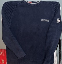 Vintage Y2K Tommy Hilfiger Red Label Denim Sweater L Navy Knit Cotton Pullover
