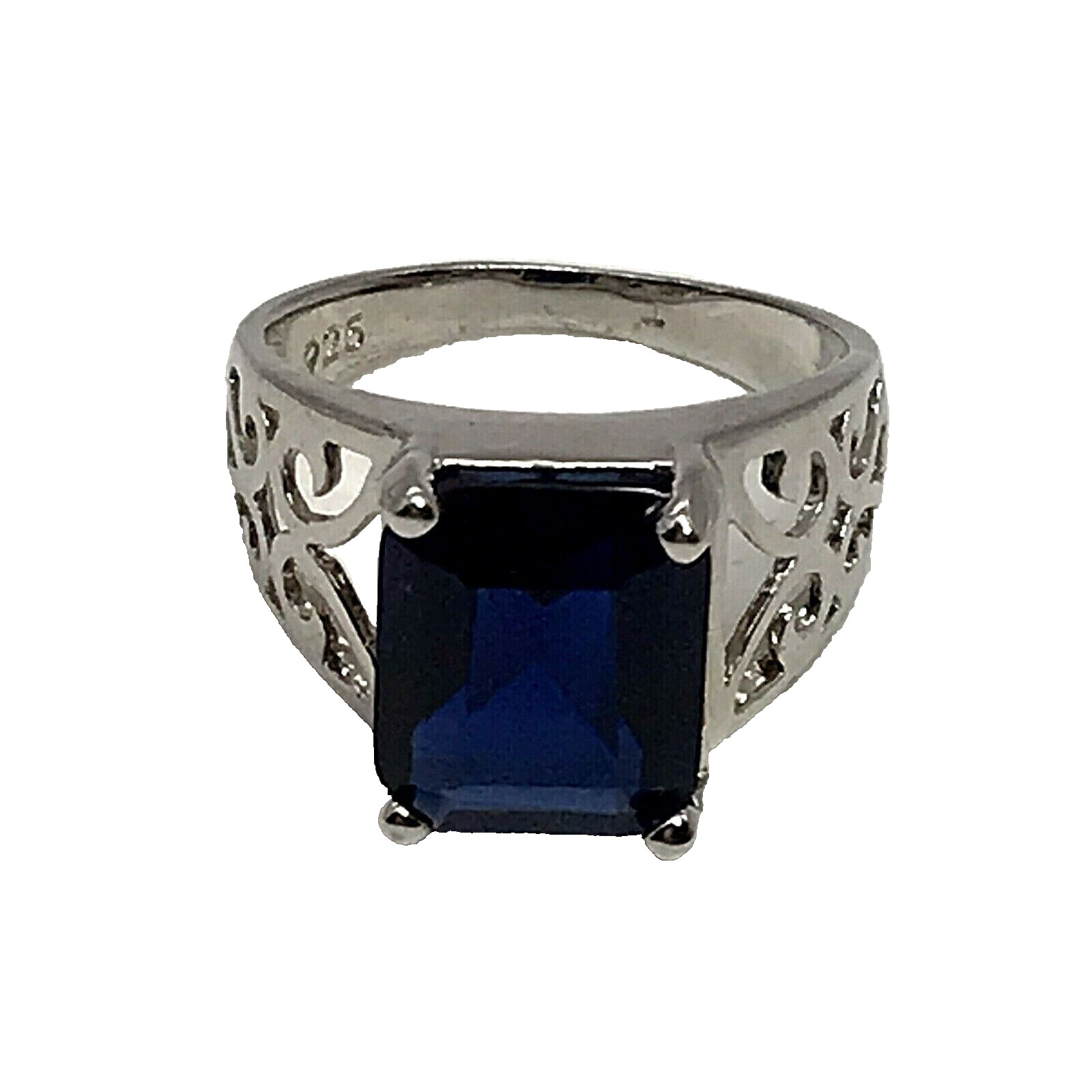 Sterling Silver Scrollwork Blue CZ Ring Solitaire… - image 1