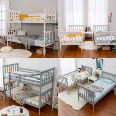 Panana 3ft Single Bunk Bed Wooden Pine Frame with Stair, Can Split into ...