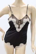 Vintage Black Nylon Teddy Beige Lace Open/closes with Snaps 1980s size M