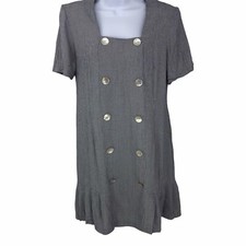 Vintage Micro Houndstooth Dress Womens Size M Button Accent USA Union Made