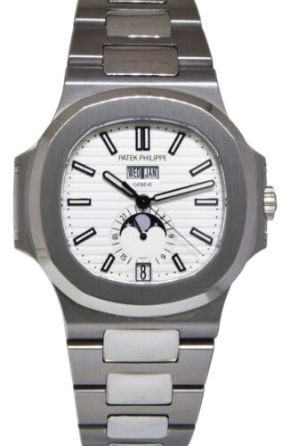 Patek Philippe Nautilus Steel Annual Calendar White Dial Watch...
