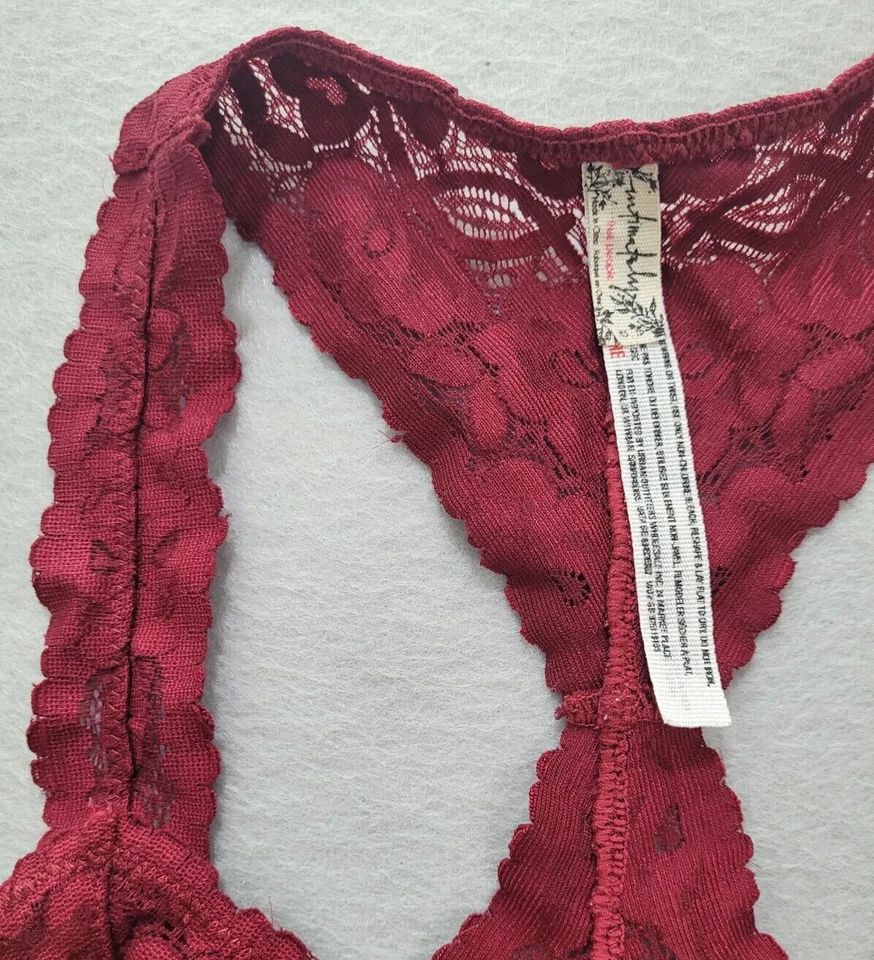 Sujetador Bralette INTIMATELY FREE PEOPLE Galón Encaje Borgoña Espalda Corredora INALÁMBRICO XS Foto 3 de 4
