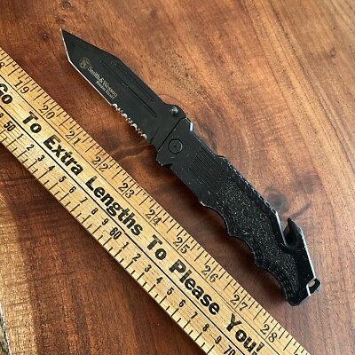 Smith & Wesson Folding Pocket Knife Border Guard Rescue Black Wash Tanto w/Clip