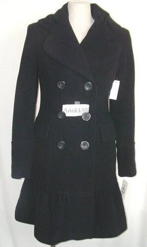 UNDERCOVER Cappotto donna Donatella doppiopetto orlo arricciato nero nuovo con etichetta taglia 2