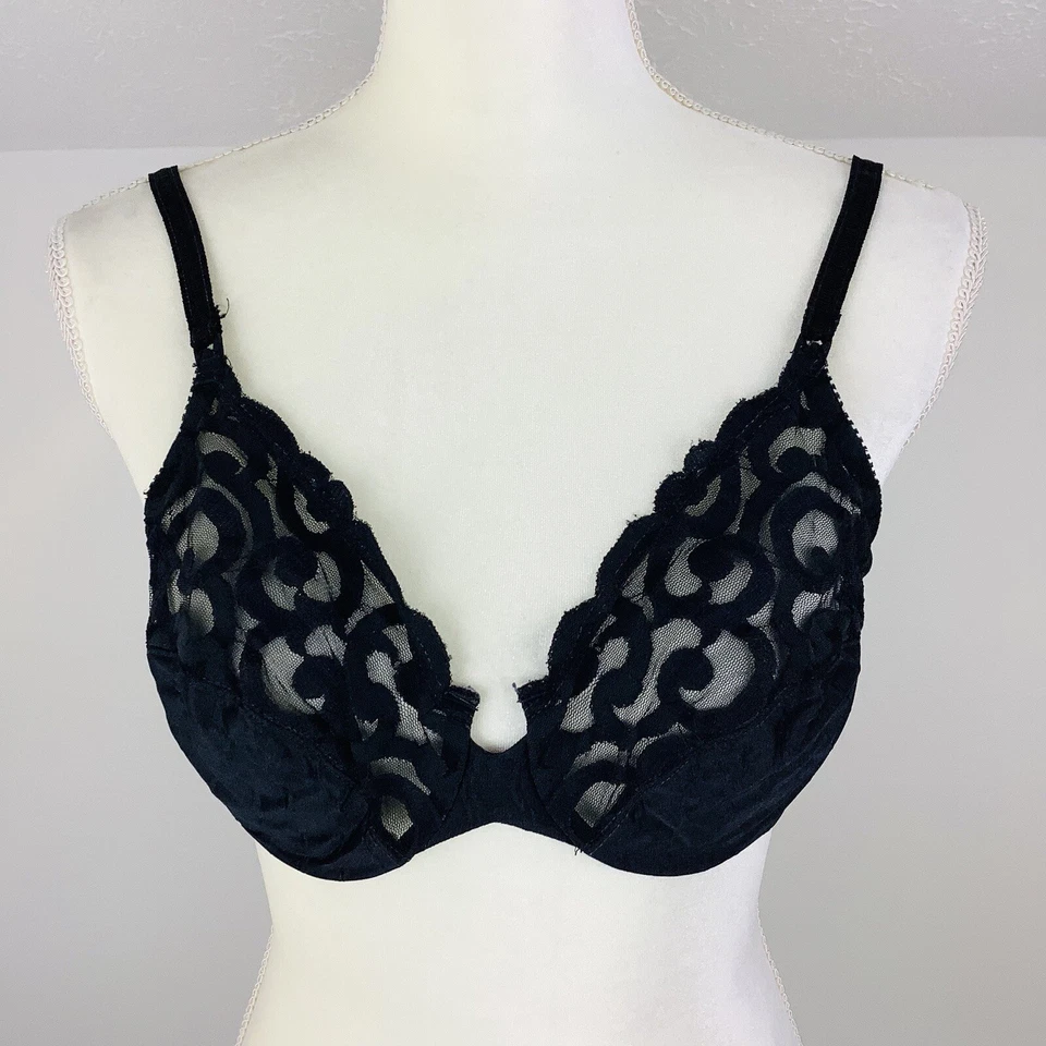 Sujetador Lily Of France Negro Encaje Con Aros Sin Forro Semi Transparente Talla 36 C Ajustable Foto 2 de 4