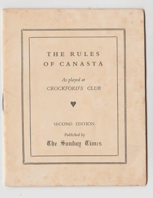 GREAT BRITAIN, Vintage ,Booklet Sunday Times Amended Rules of Canasta, - Image 1 of 4