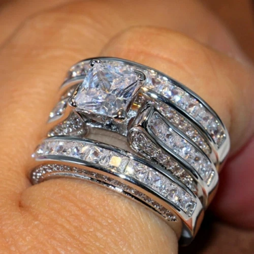 Women 925 Silver Filled Wedding Rings Cubic Zircon Engagement Jewelry Sz 6-10 - Picture 13 of 34