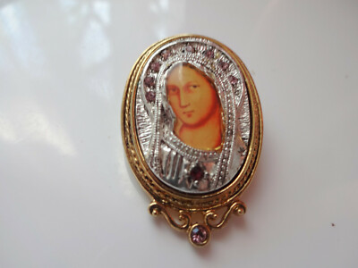 Vatican Library Collection Signed Gold Silver Plated St. Maria Brooch Easter Pin