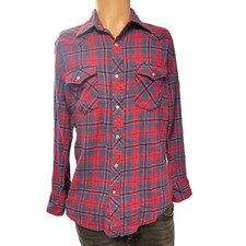 Wrangler Men's Red/Blue Plaid Long Sleeve Shirt/Pearl Snap button Size M SKU3290