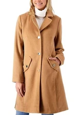Dennis Basso Button Front Wool Coat with Side Slits Classic Camel