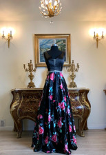 Women's Formal Print Floral V-neck Long Evening Gown prom dress