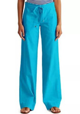 NEW LAUREN RALPH LAUREN BLUE LINEN WIDE LEG DRAWSTRING WAIST PANTS SIZE 16
