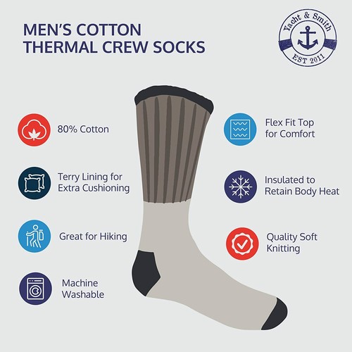24 Mens & Womens Cotton Thermal Crew Socks, Boot Sock (Assorted Mens 10-13) - 第 5/7 張圖片