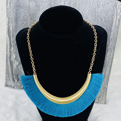 Anna & Ava Necklace Fringe Bar Statement Turquoise Blue Matte Gold