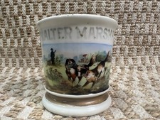 RARE Antique OCCUPATIONAL SHAVING MUG - SNIPE HUNTER w/ BIRD DOGS DUCK VINTAGE