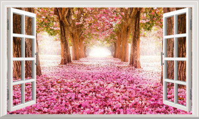 Blüte Bäume magisches Fenster Wandbild selbstklebender Aufkleber großer Druck Poster