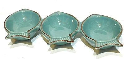 Fishy by Coastline Imports Stoneware Small Pinch Bowls Sauce Bowls 3 Fish