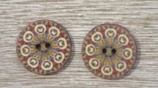boho wood flowers sewing buttons 2 holes 1 inch brown (set #20001) 2pc
