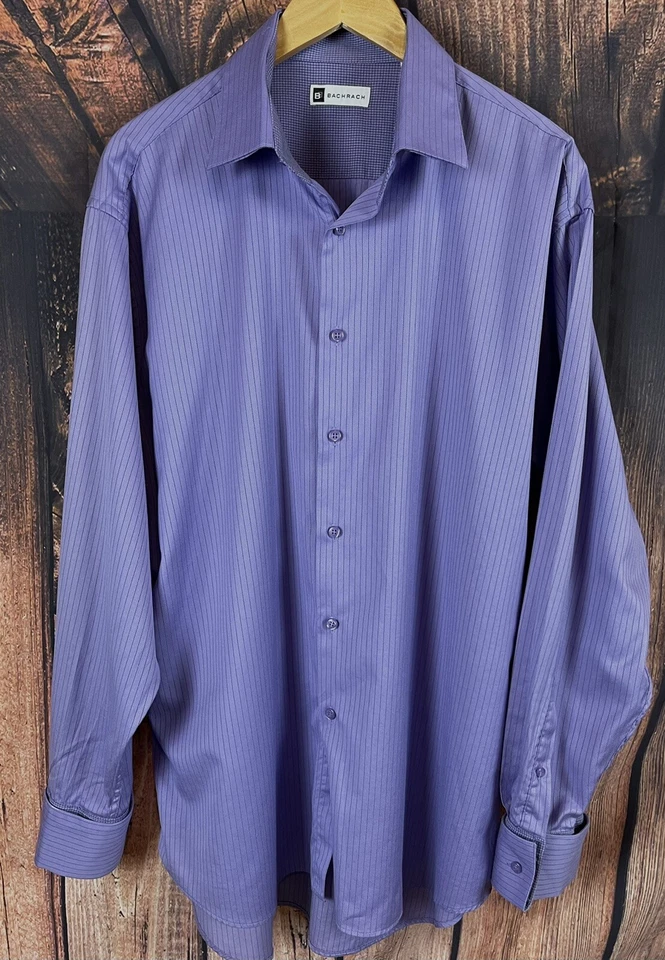 CAMISA DE VESTIR BACHRACH PARA HOMBRE PÚRPURA PIN RAYAS MANGA LARGA DOBLE PUÑO TALLA XL Foto 3 de 4