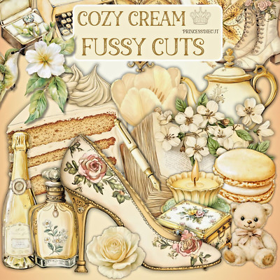 Junk Journal Supplies, Cozy Cream Junk Journal Fussy Cuts 30 Pieces Lot
