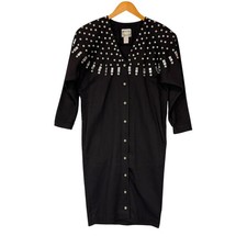 Vintage Studded Festival Dress Women 3/4 Black Western Duster Monique Fashion