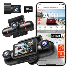 REDTIGER 360° 128GB Card 4 Channel Voice Control Dash cam 2.5K*2+1080P*2 WiFi 5