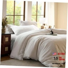 Premium Stone Washed Organic French Linen Duvet Cover, GOTS Full/Queen Snow