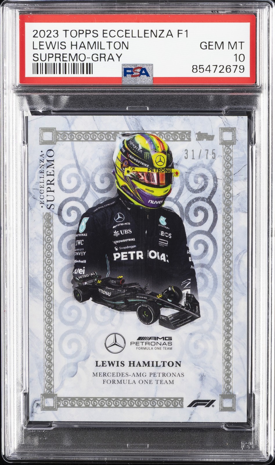 2023 TOPPS ECCELLENZA FORMULA 1 SUPREMO-GRAY LEWIS HAMILTON 31/75 PSA 10 view 1
