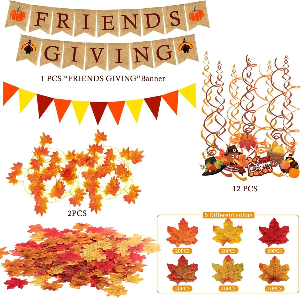 Papel Banner de Arpillera Famoby Friendsgiving Triangular Bunting Hoja de Arce Marrón Foto 3 de 4