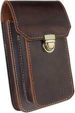 Genuine Leather Waist Bag Belt Pouch Fanny Pack for Cell Phone Coffee