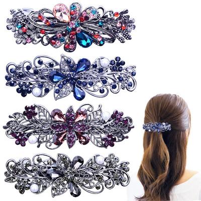 4 PCS Hair Barrettes Rhinestones Clip Sparkly Crystal Floral Accessory for Women