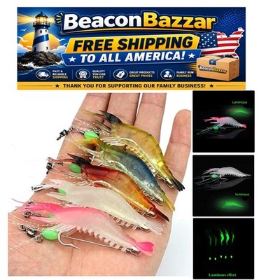 5 Color Glow Shrimp Lure Set - Ideal for Freshwater & Saltwater Fishing